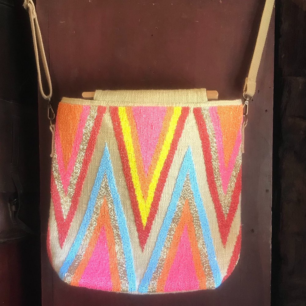 Beaded Fiesta Tote with Wood Handle
